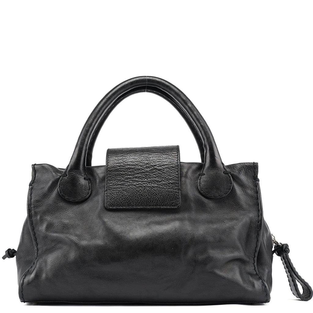 Large Black Leather Edith Tote Bag