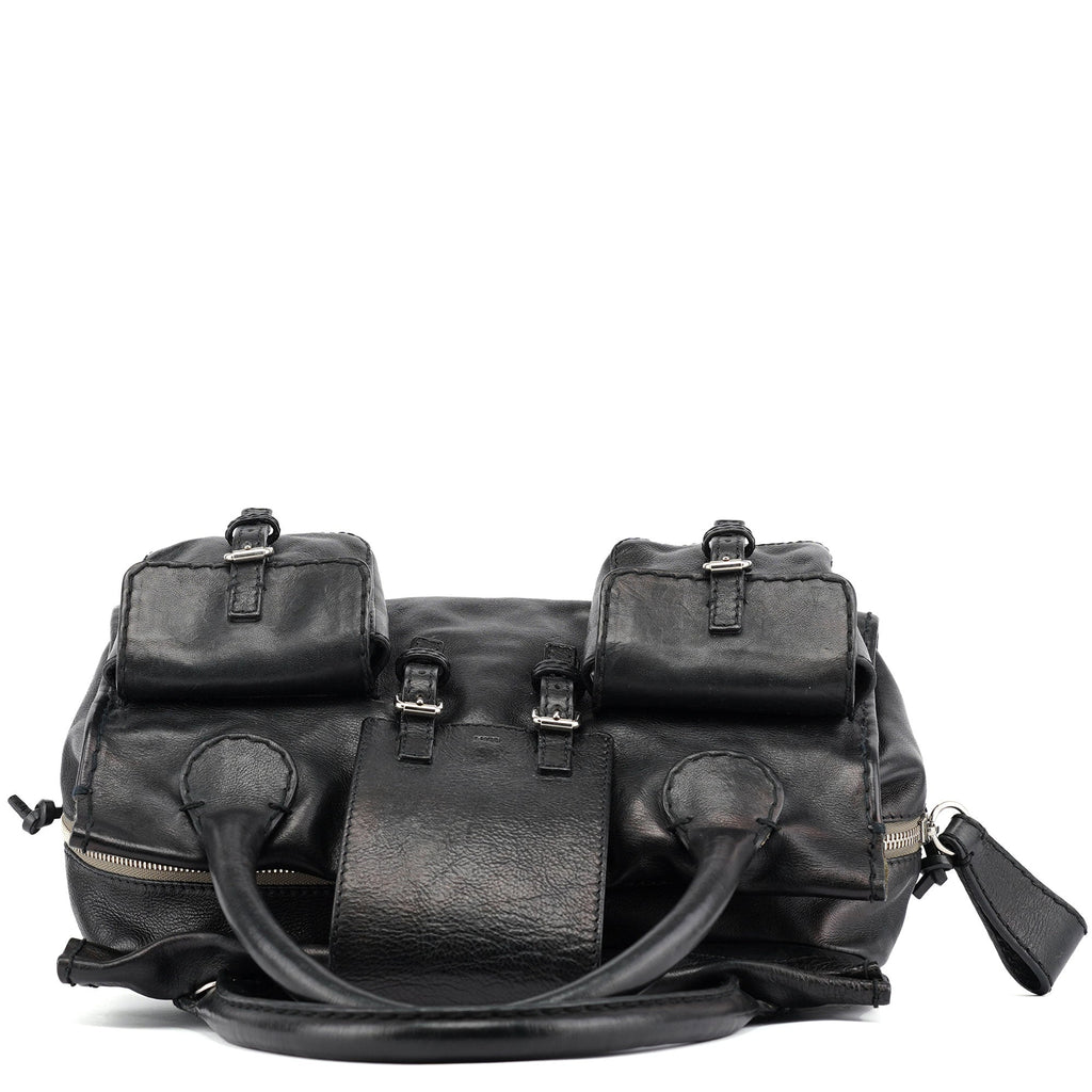 Large Black Leather Edith Tote Bag
