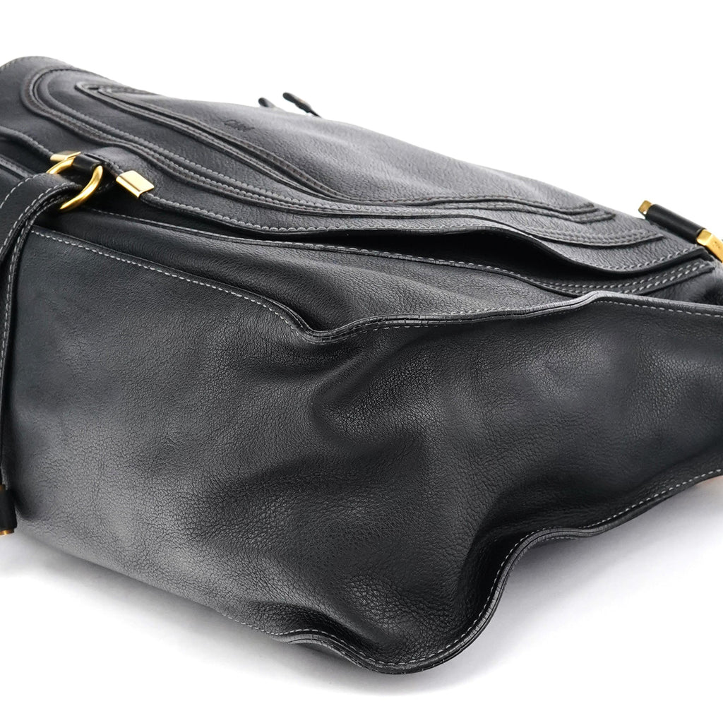 Large Black Leather Marcie Shoulder Bag