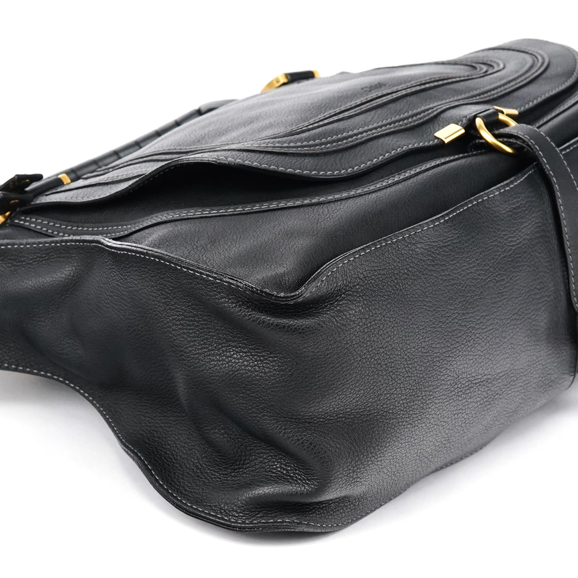 Large Black Leather Marcie Shoulder Bag