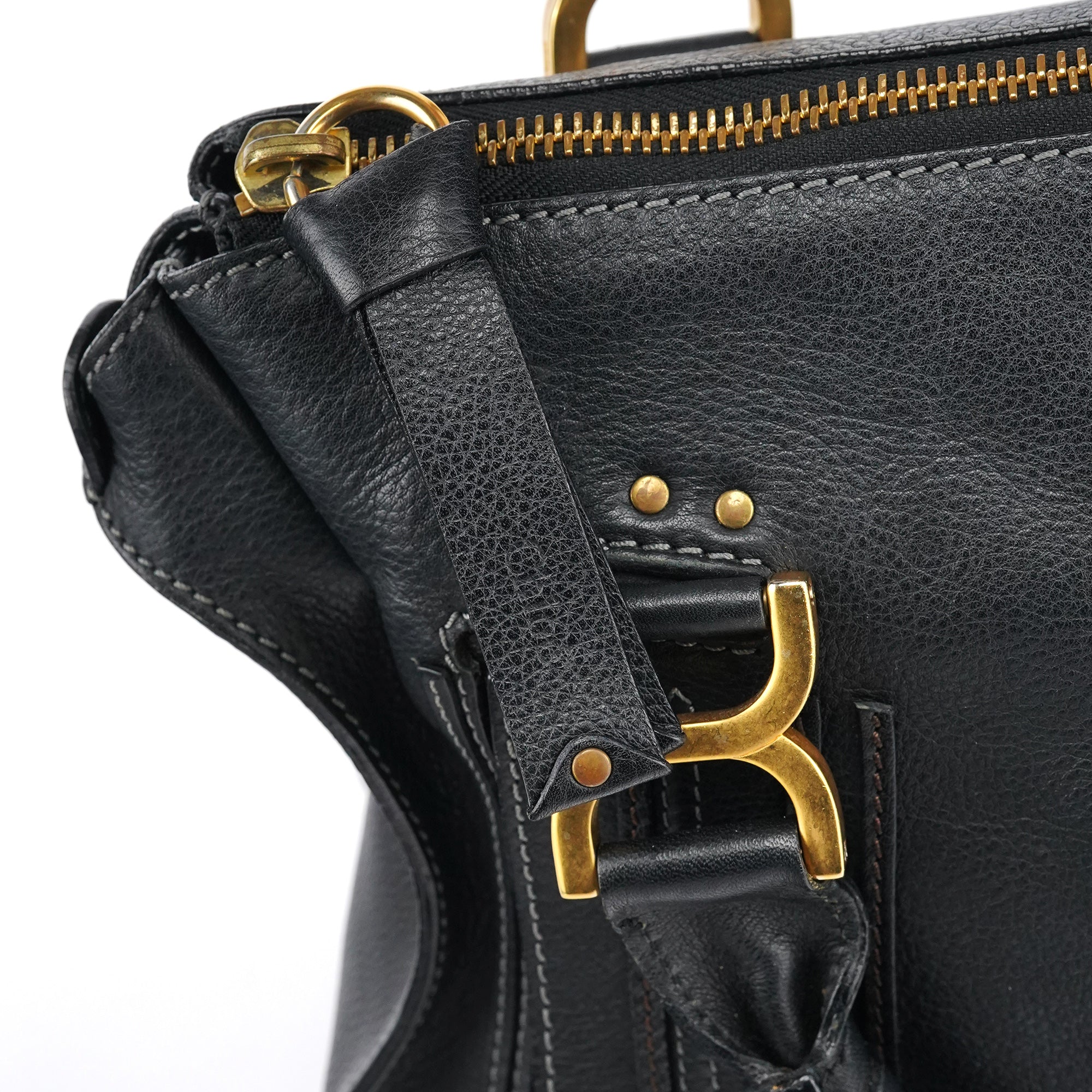 Large Black Leather Marcie Shoulder Bag