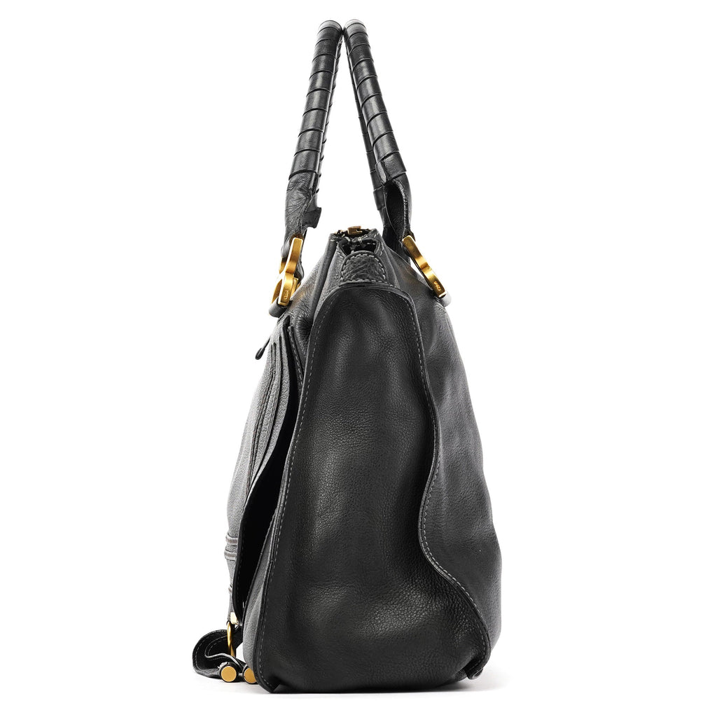 Large Black Leather Marcie Shoulder Bag