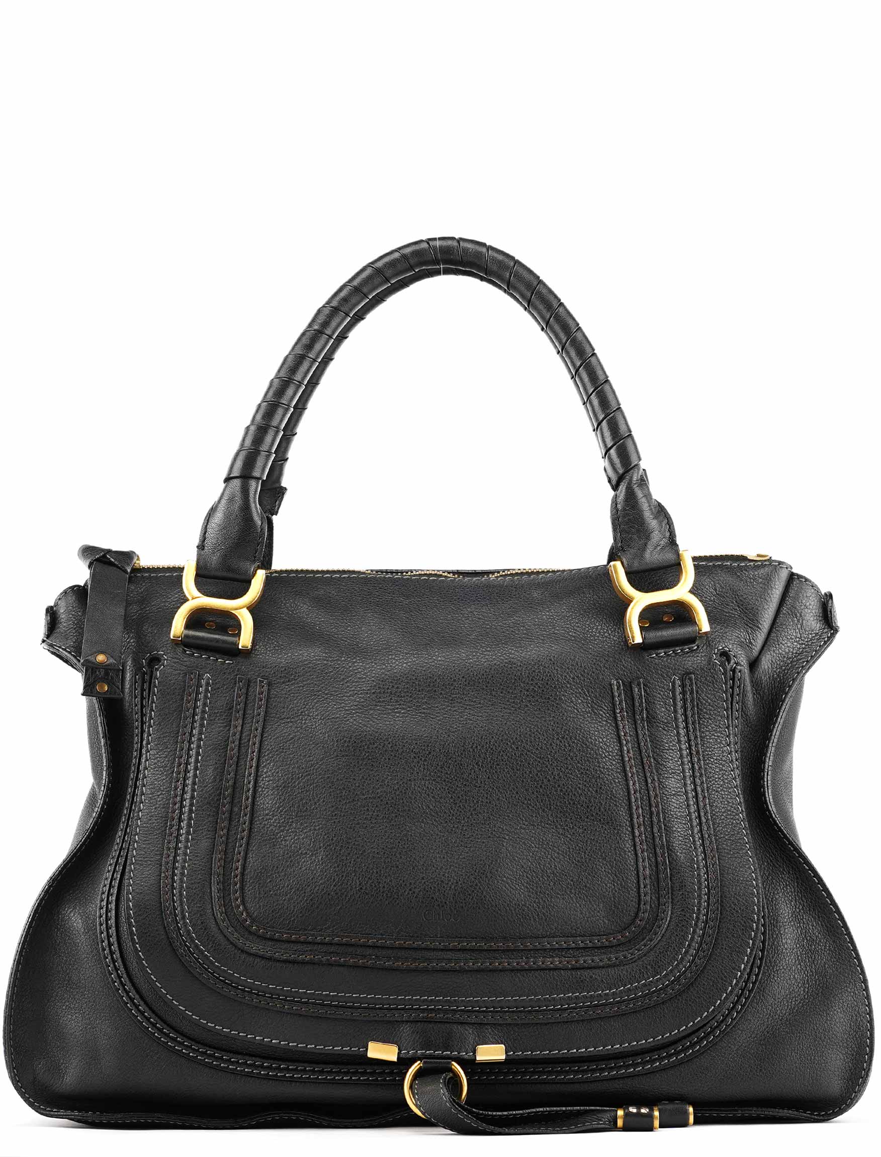 Large Black Leather Marcie Shoulder Bag