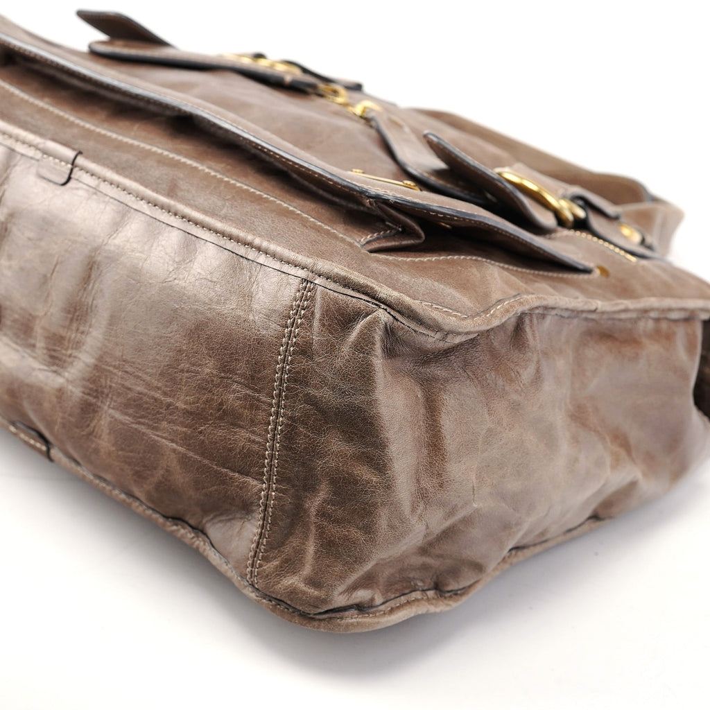Light Brown Calfskin Bay Tote Bag