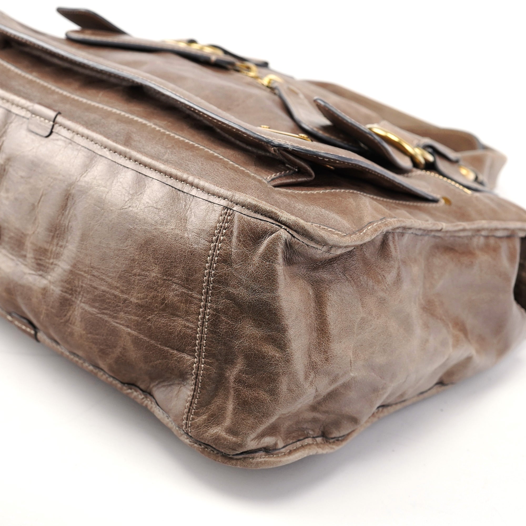 Light Brown Calfskin Bay Tote Bag