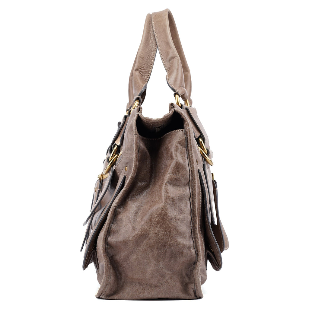 Light Brown Calfskin Bay Tote Bag