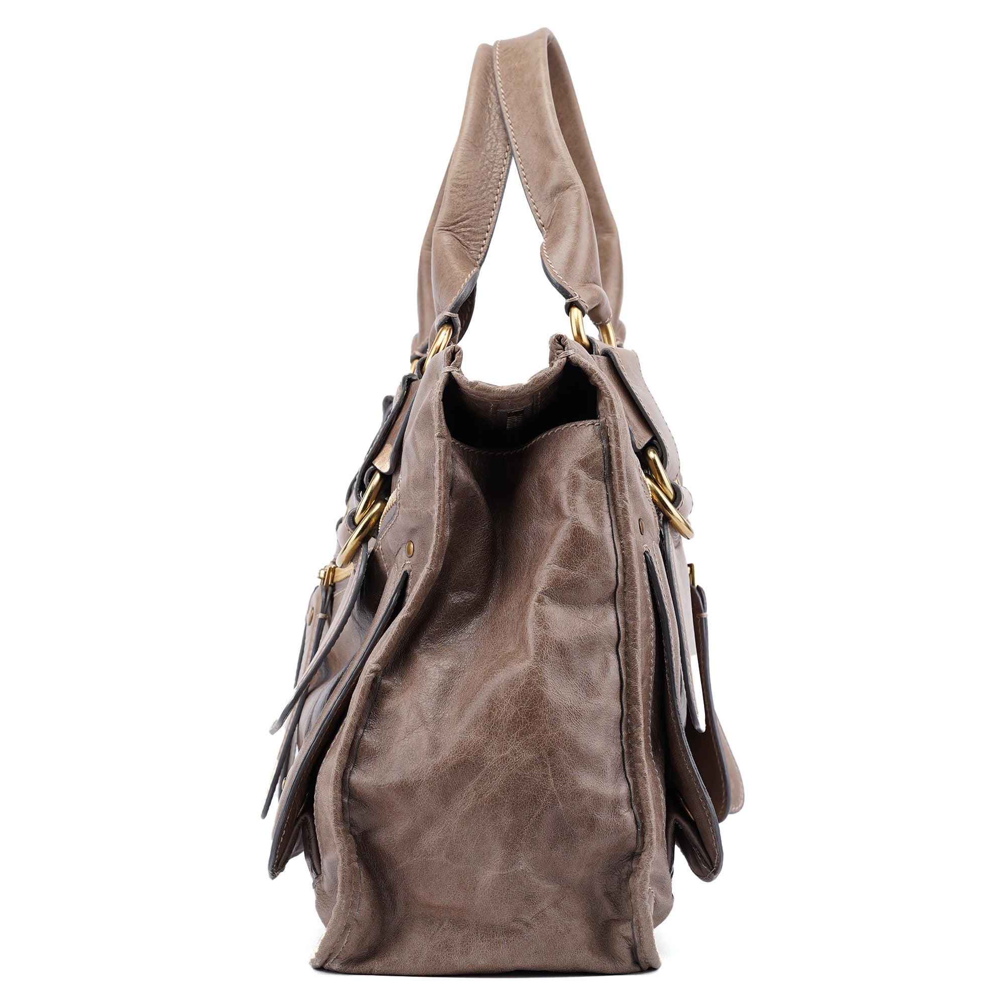 Light Brown Calfskin Bay Tote Bag