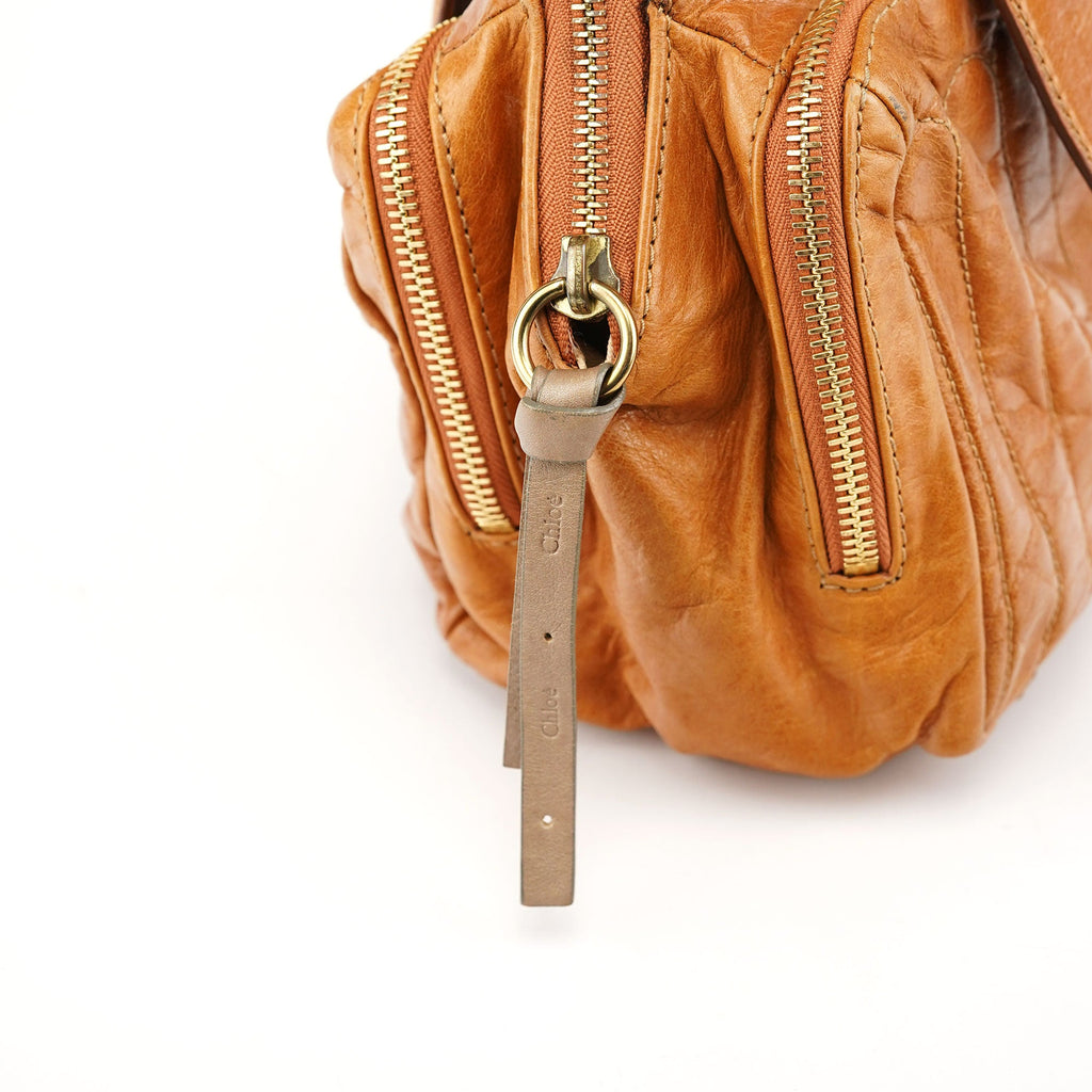 Light Brown Leather Bay Tote Bag