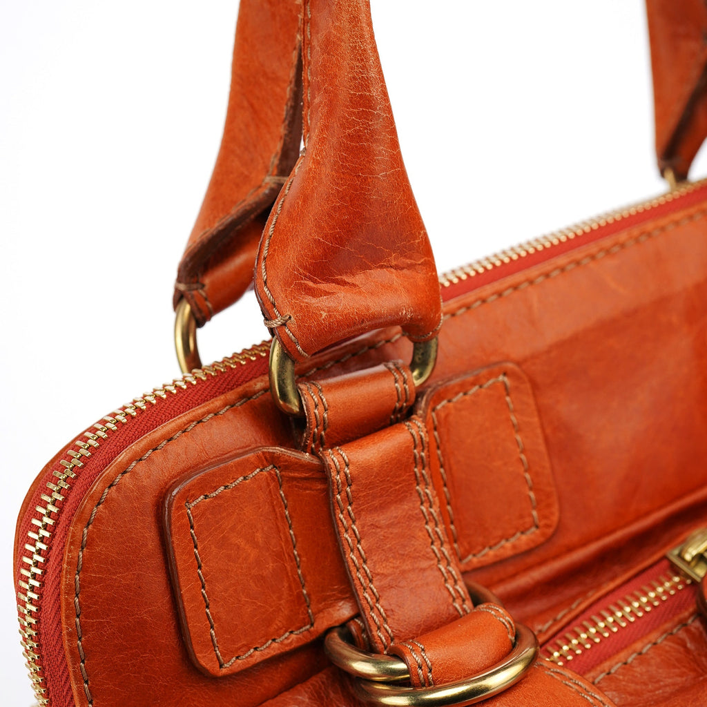 Light Brown Leather Bay Tote Bag