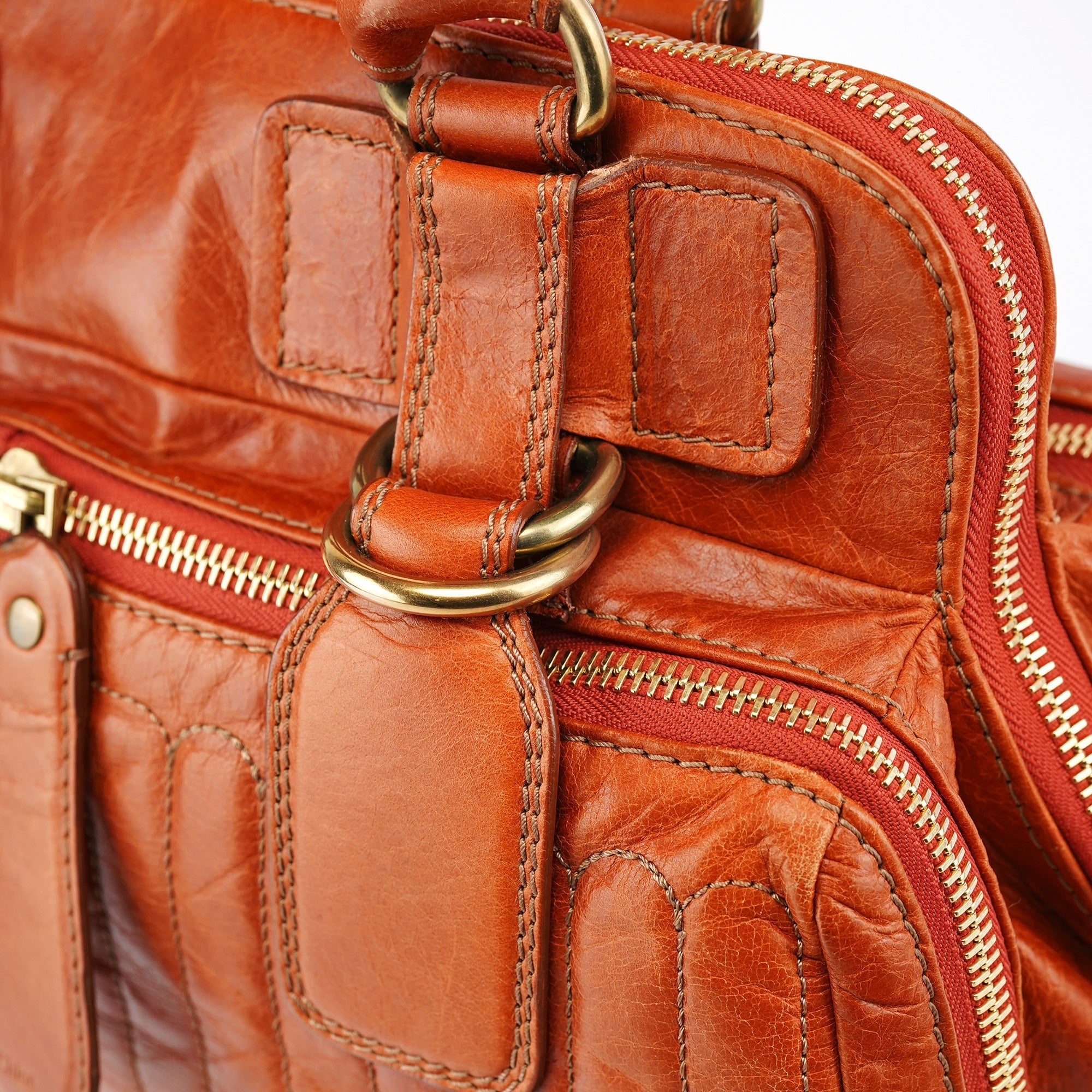 Light Brown Leather Bay Tote Bag