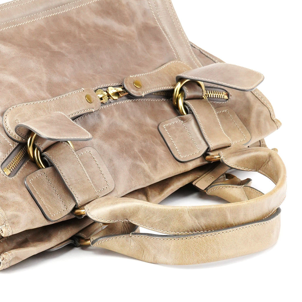 Light Brown Leather Bay Tote Bag