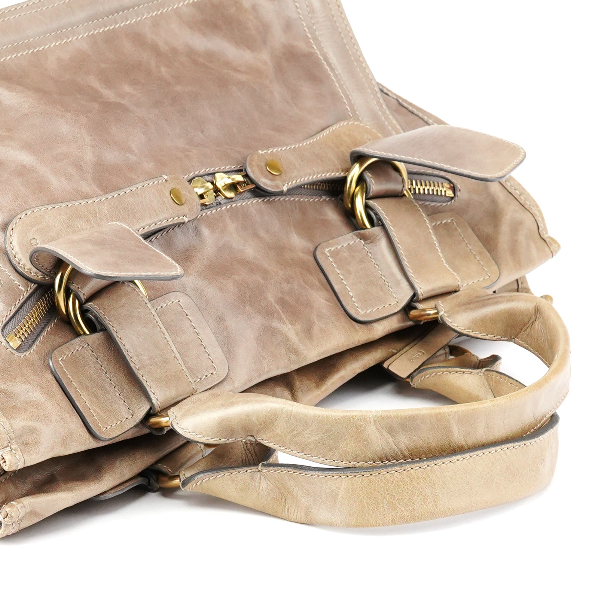 Light Brown Leather Bay Tote Bag