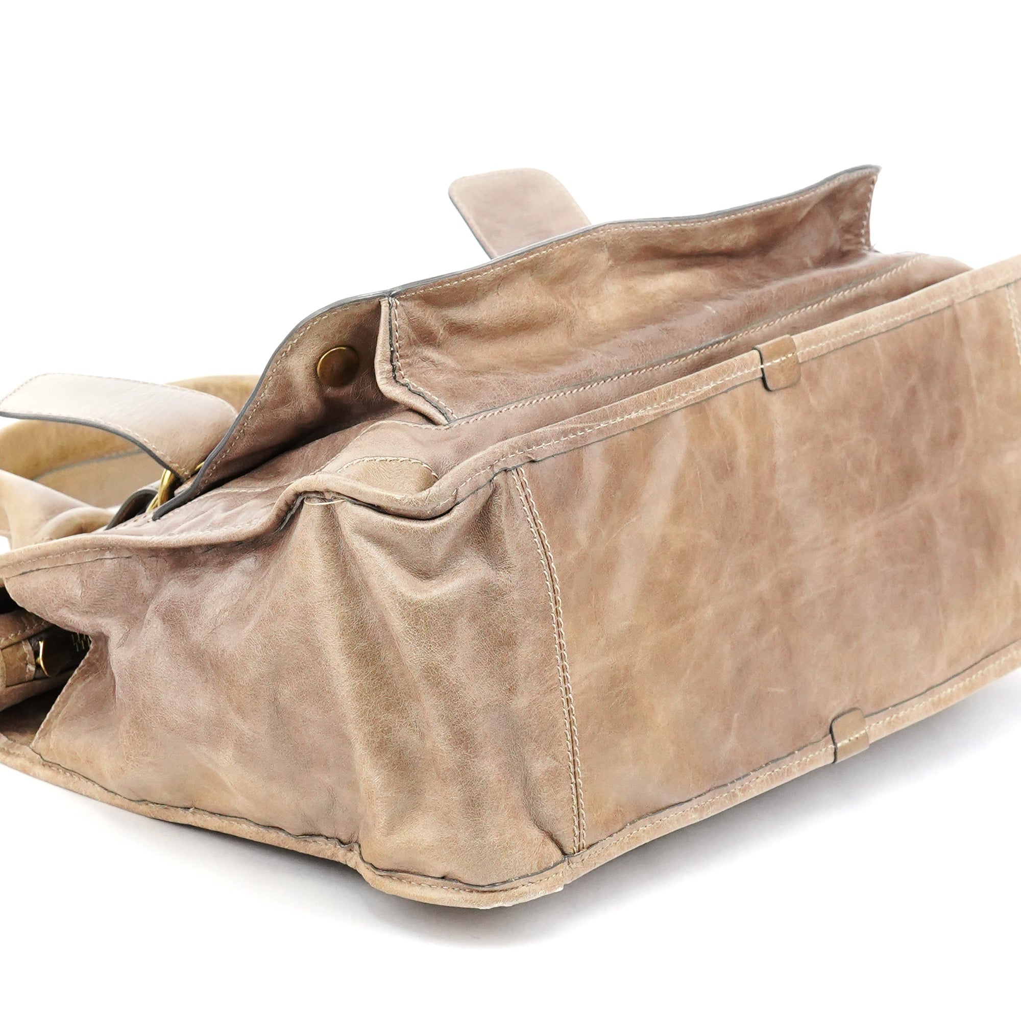 Light Brown Leather Bay Tote Bag