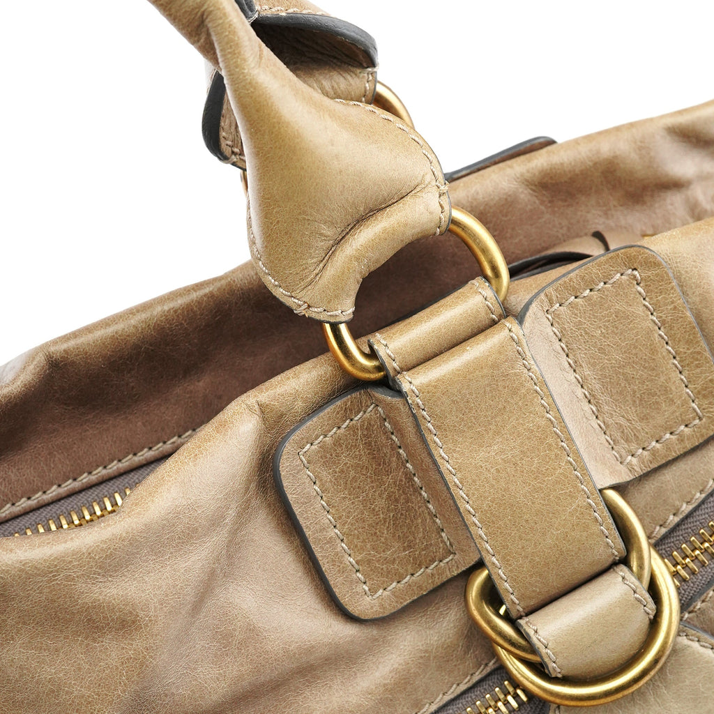 Light Brown Leather Bay Tote Bag