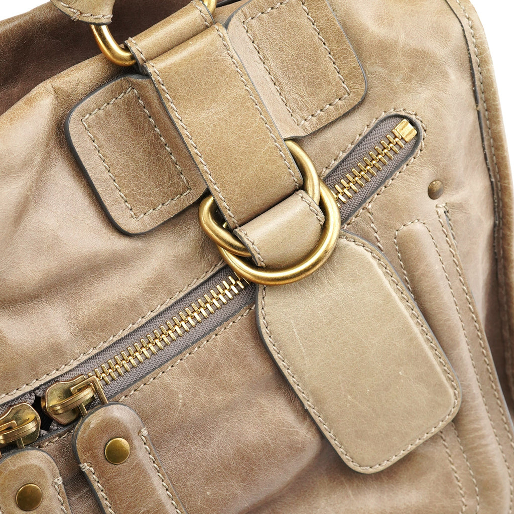 Light Brown Leather Bay Tote Bag