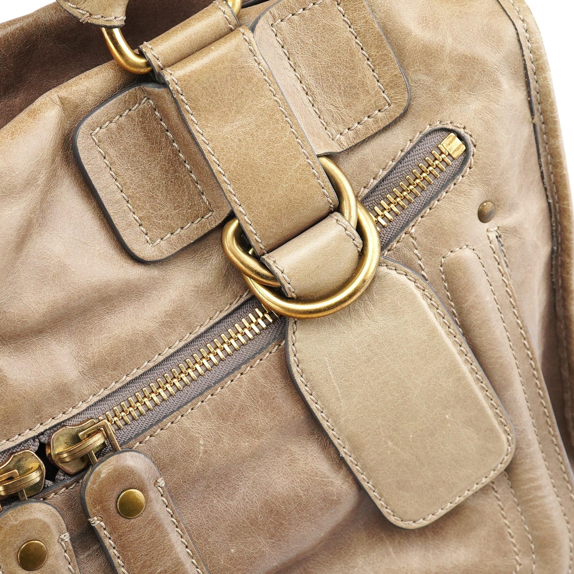 Light Brown Leather Bay Tote Bag