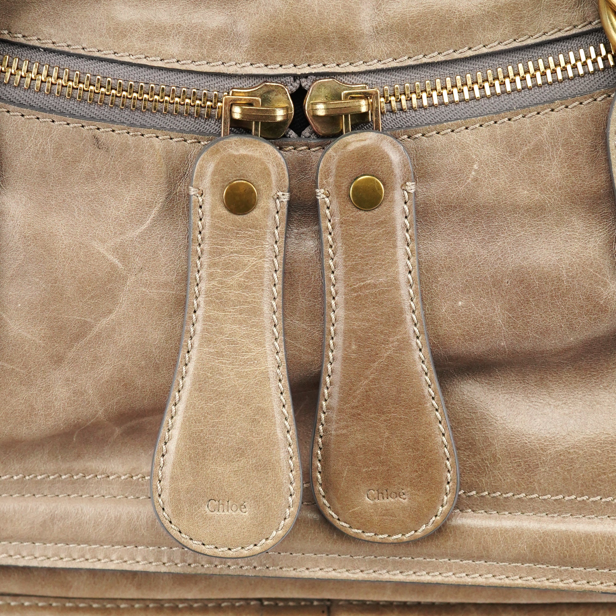 Light Brown Leather Bay Tote Bag