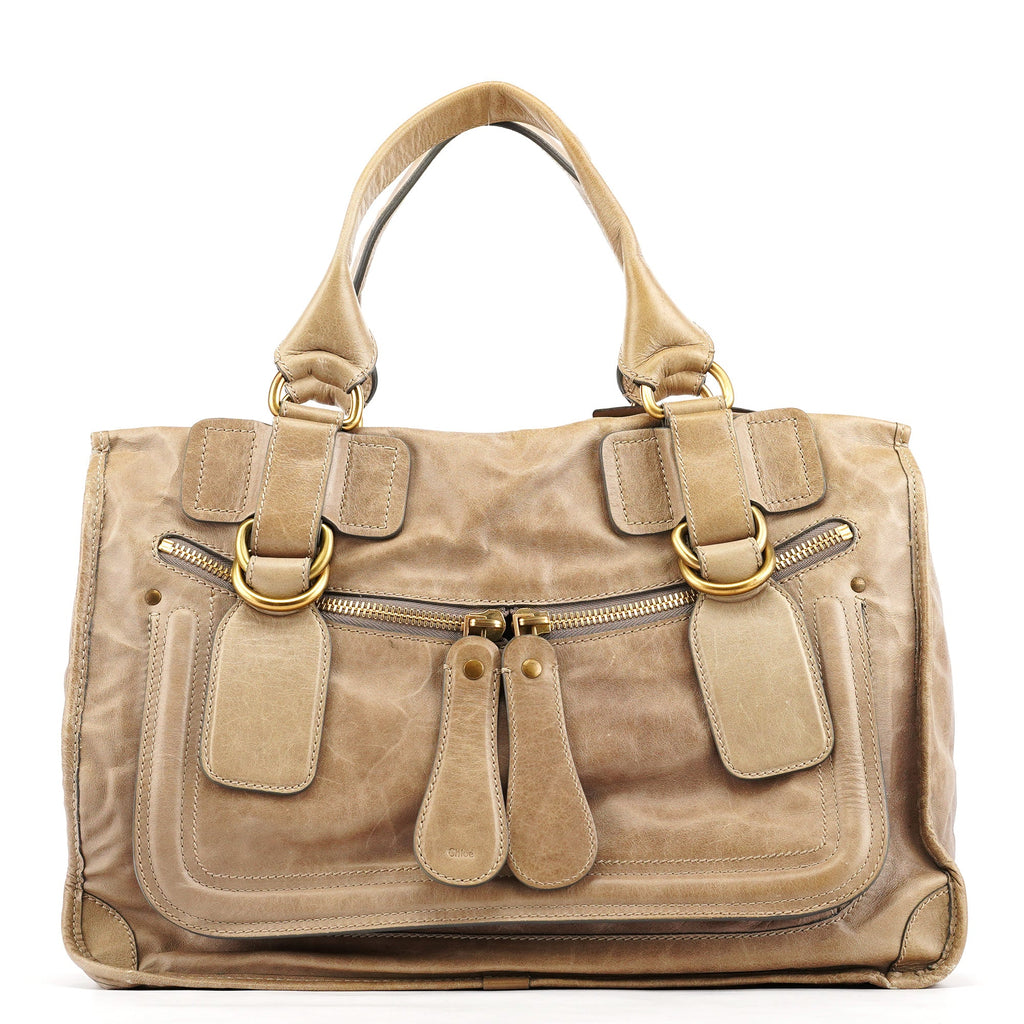 Light Brown Leather Bay Tote Bag