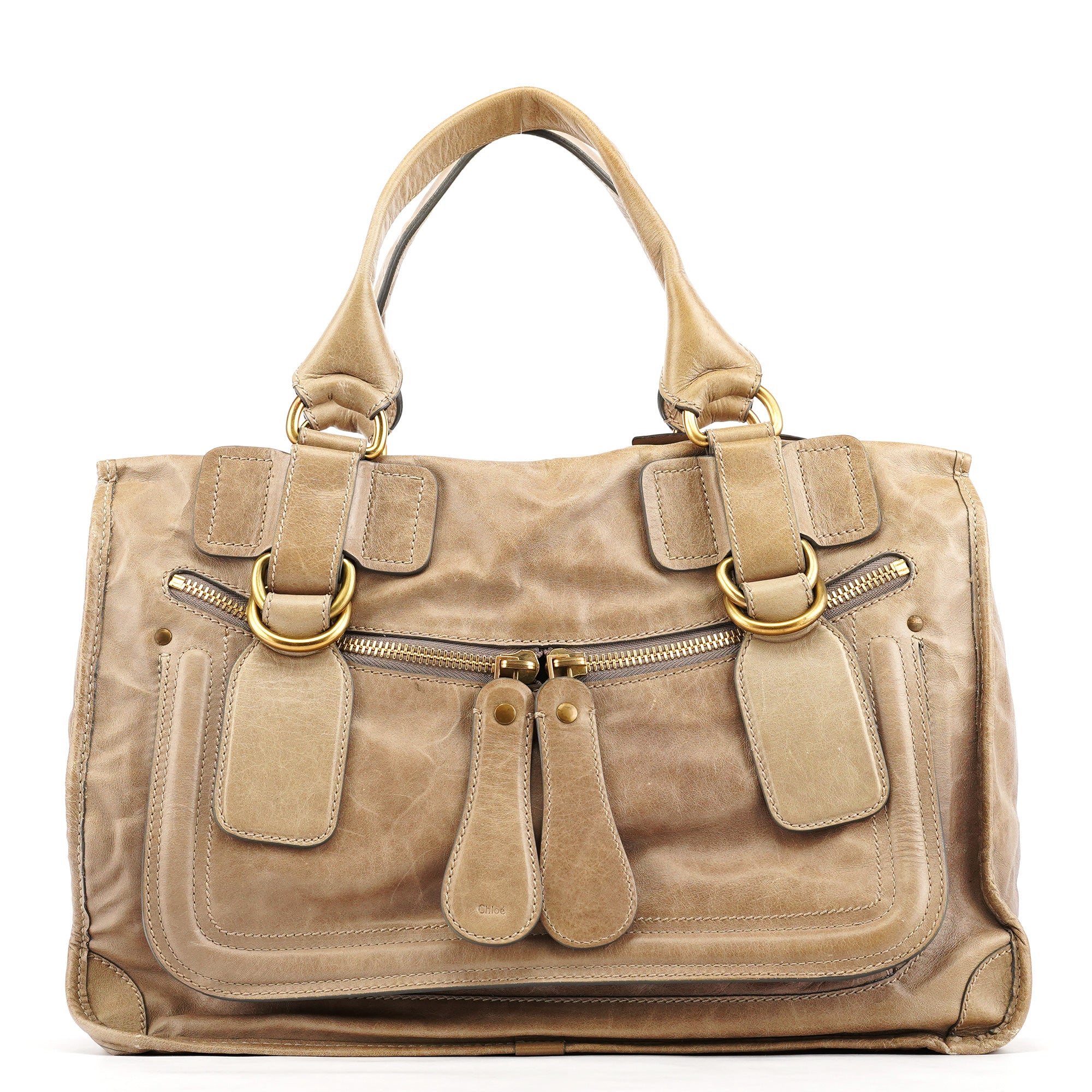 Light Brown Leather Bay Tote Bag