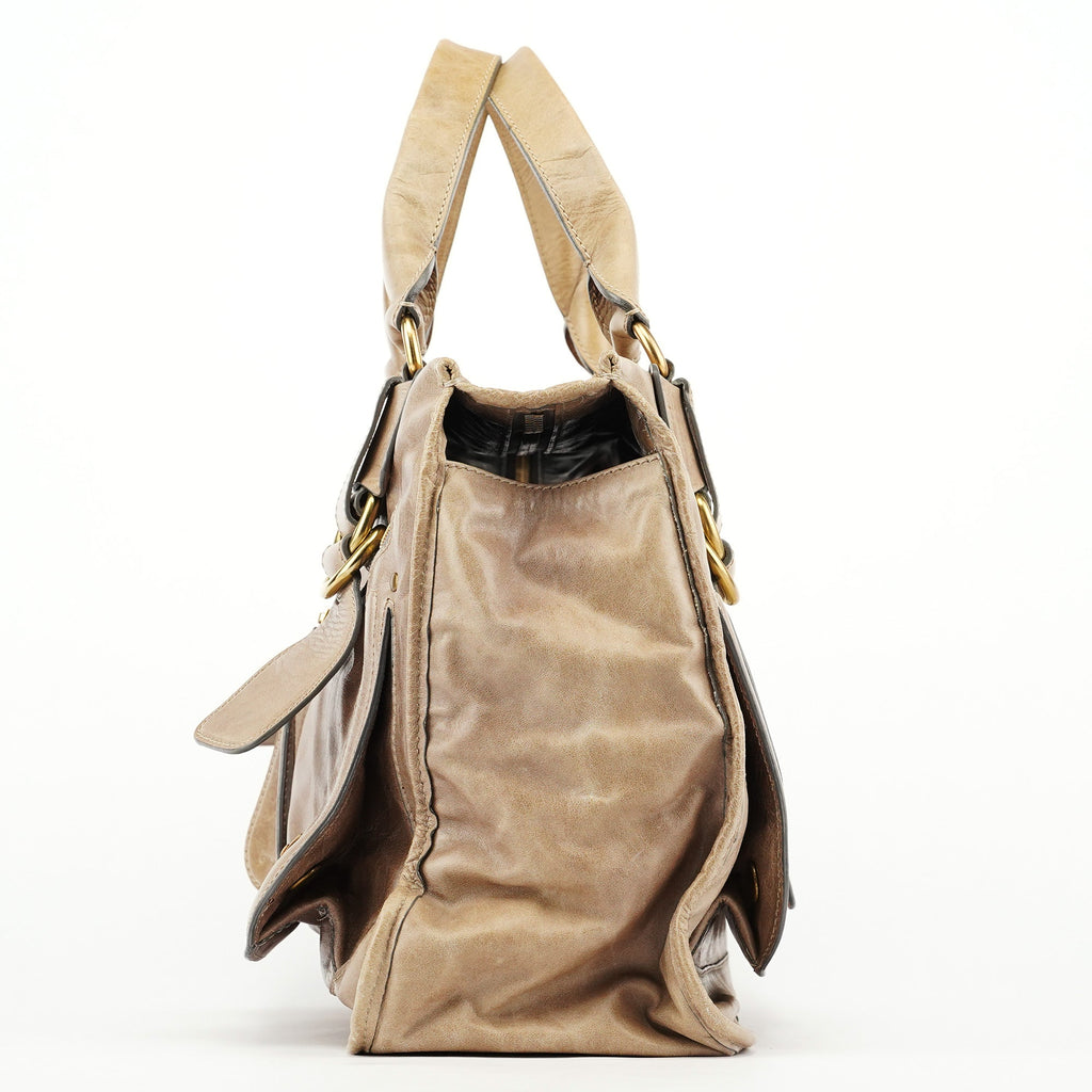 Light Brown Leather Bay Tote Bag