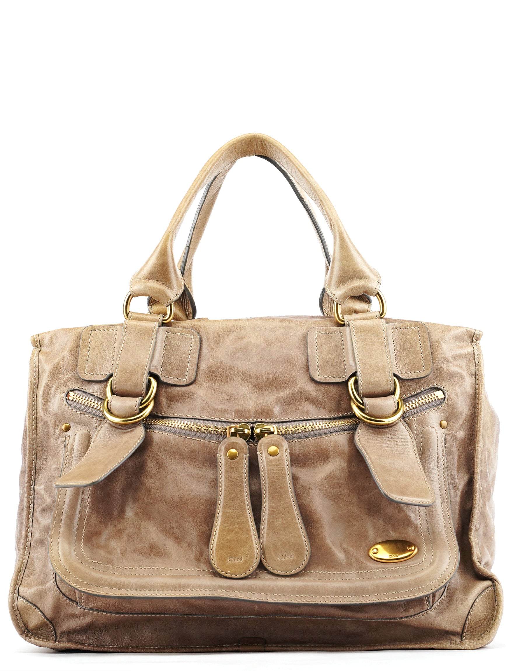 Light Brown Leather Bay Tote Bag