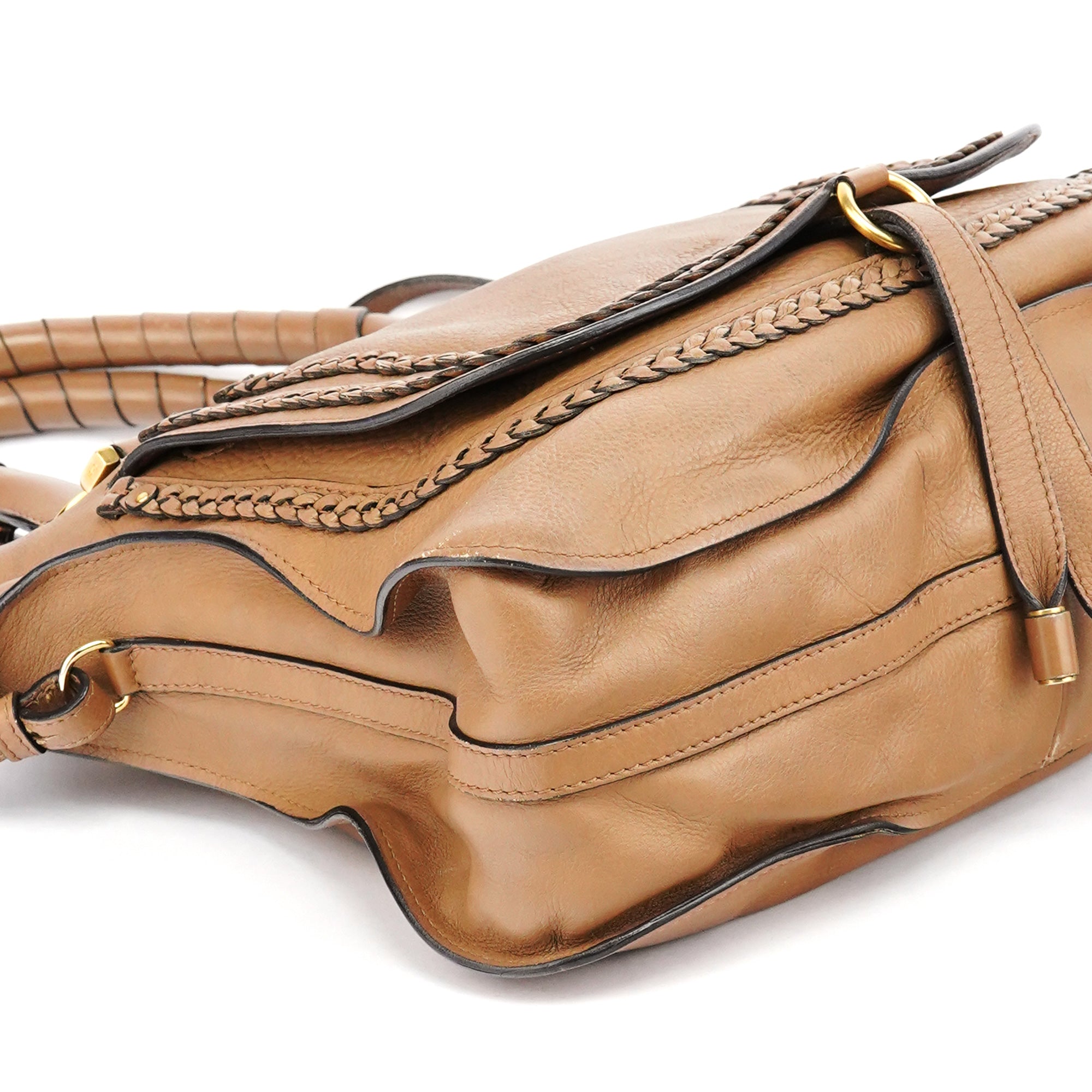 Light Brown Leather Marcie Intrecciato Shoulder Bag