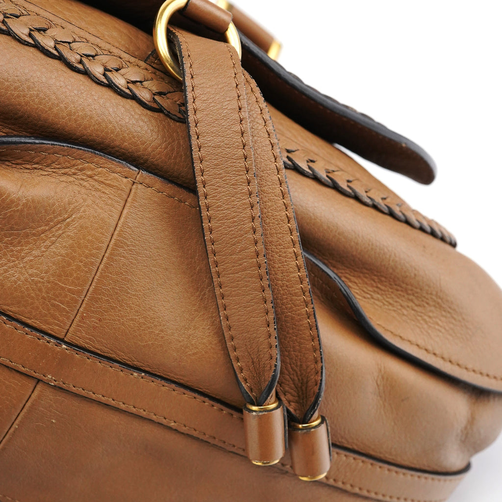 Light Brown Leather Marcie Intrecciato Shoulder Bag