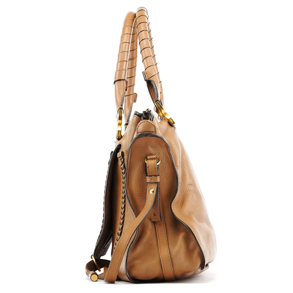 Light Brown Leather Marcie Intrecciato Shoulder Bag