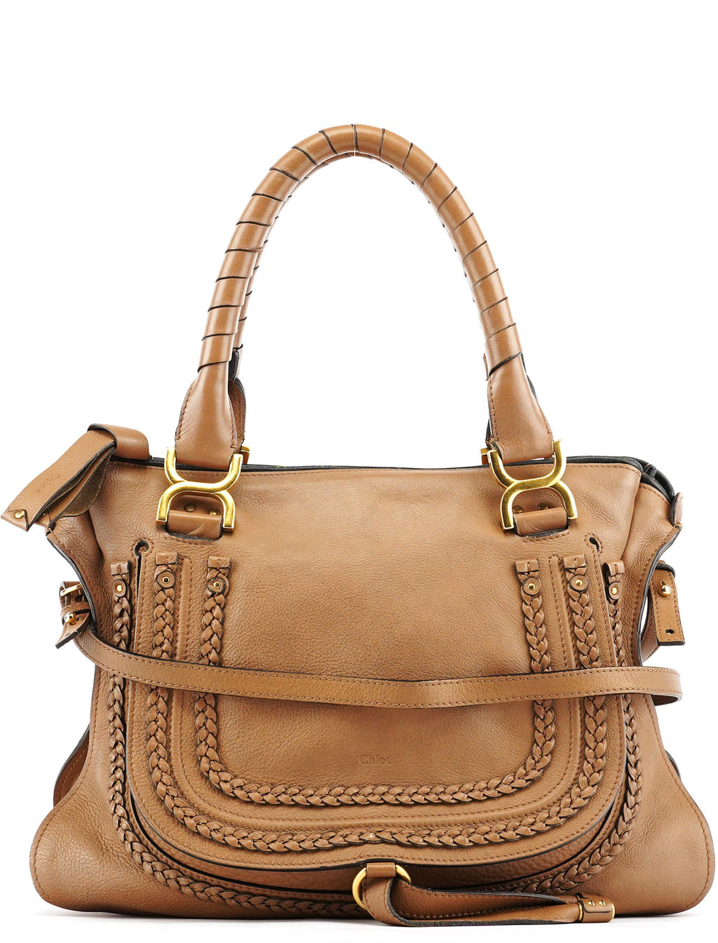 Light Brown Leather Marcie Intrecciato Shoulder Bag