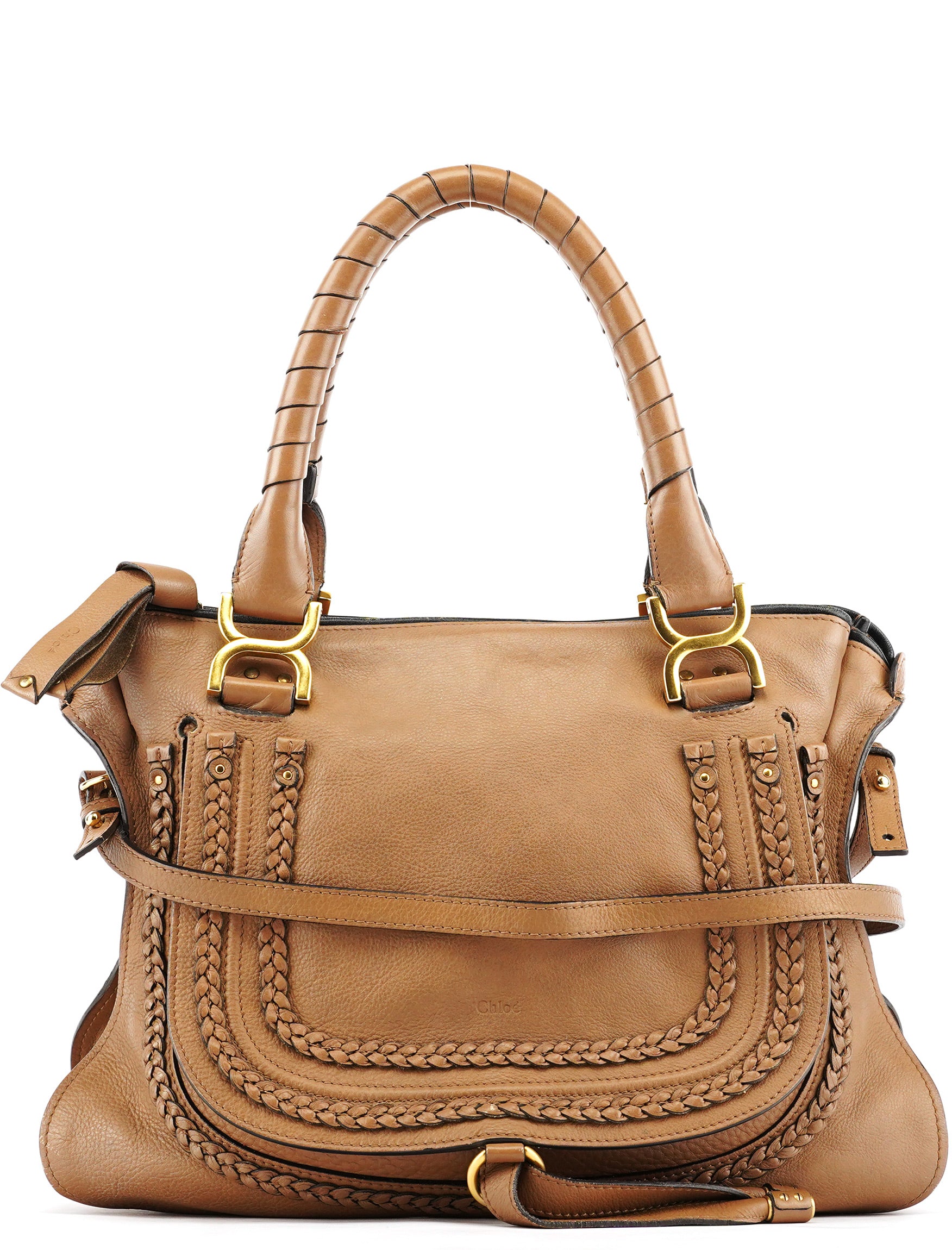 Light Brown Leather Marcie Intrecciato Shoulder Bag