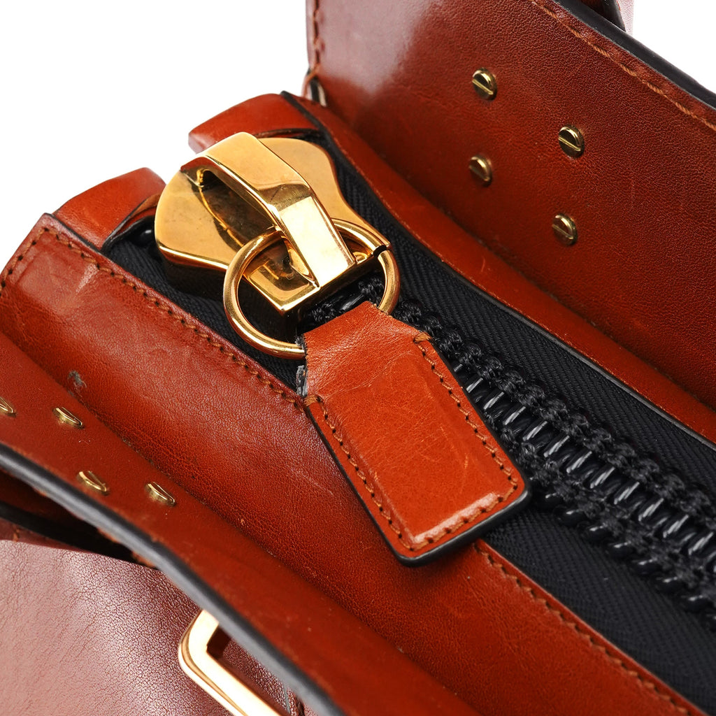 Light Brown Leather Oversized Zipper Bag