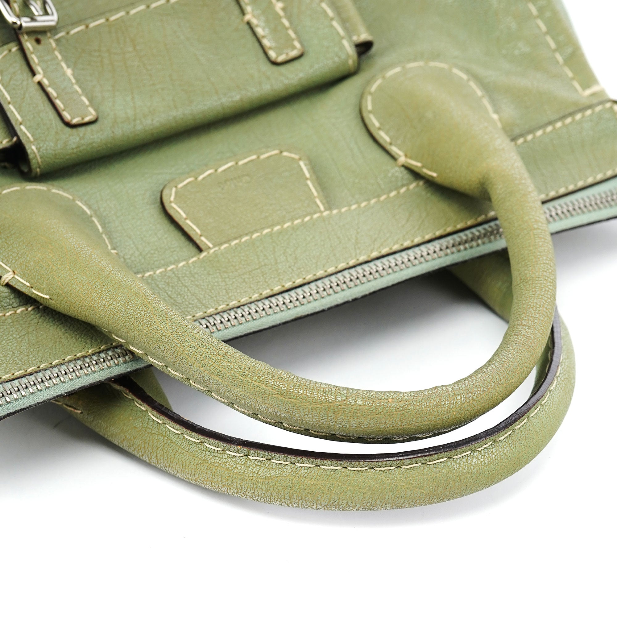 Light Green Leather Edith 2-Way Tote Bag