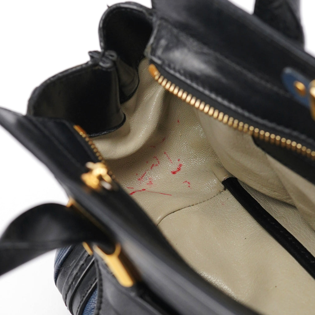 Navy Black Leather Tote Bag