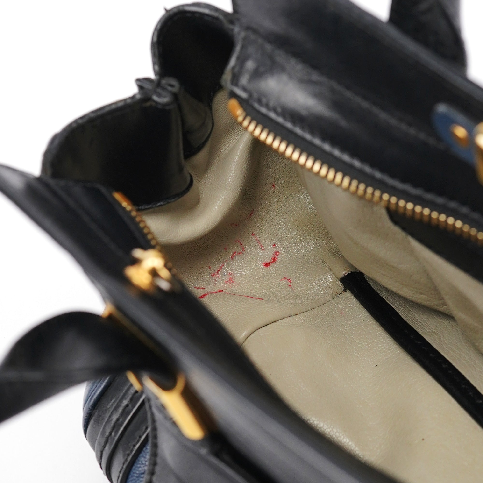 Navy Black Leather Tote Bag
