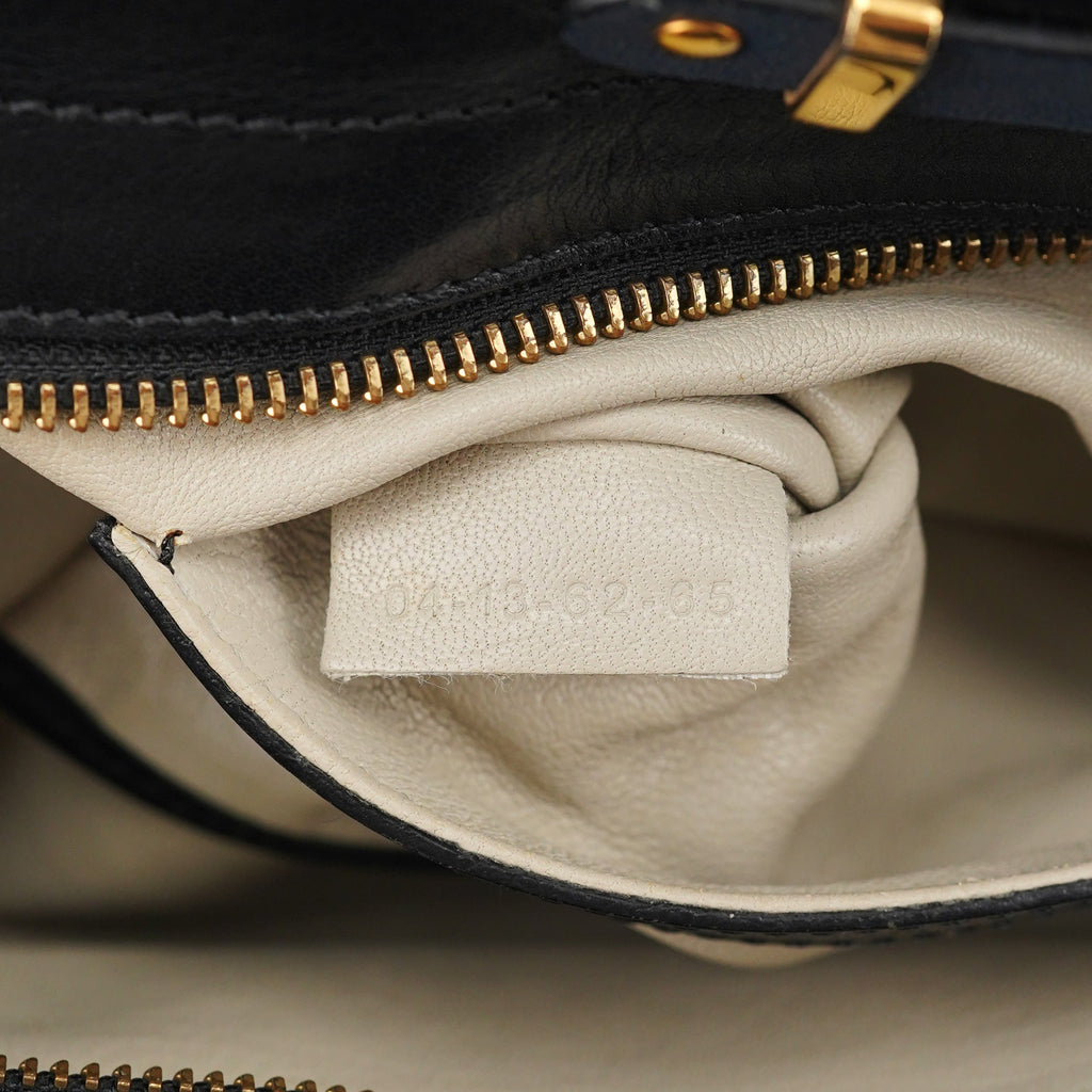 Navy Black Leather Tote Bag