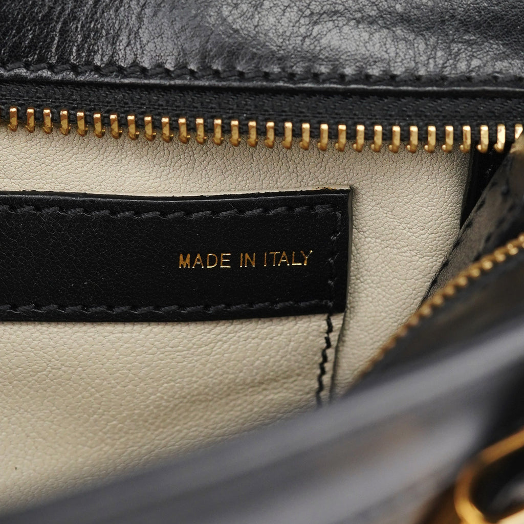 Navy Black Leather Tote Bag