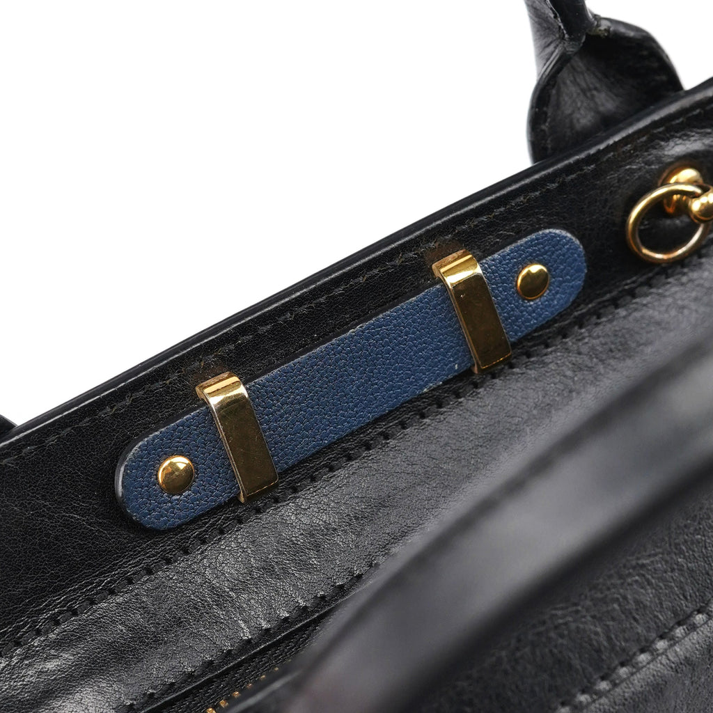 Navy Black Leather Tote Bag