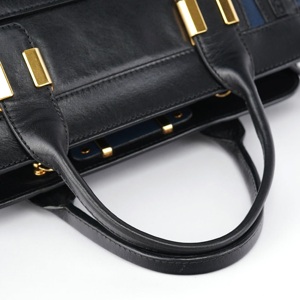 Navy Black Leather Tote Bag
