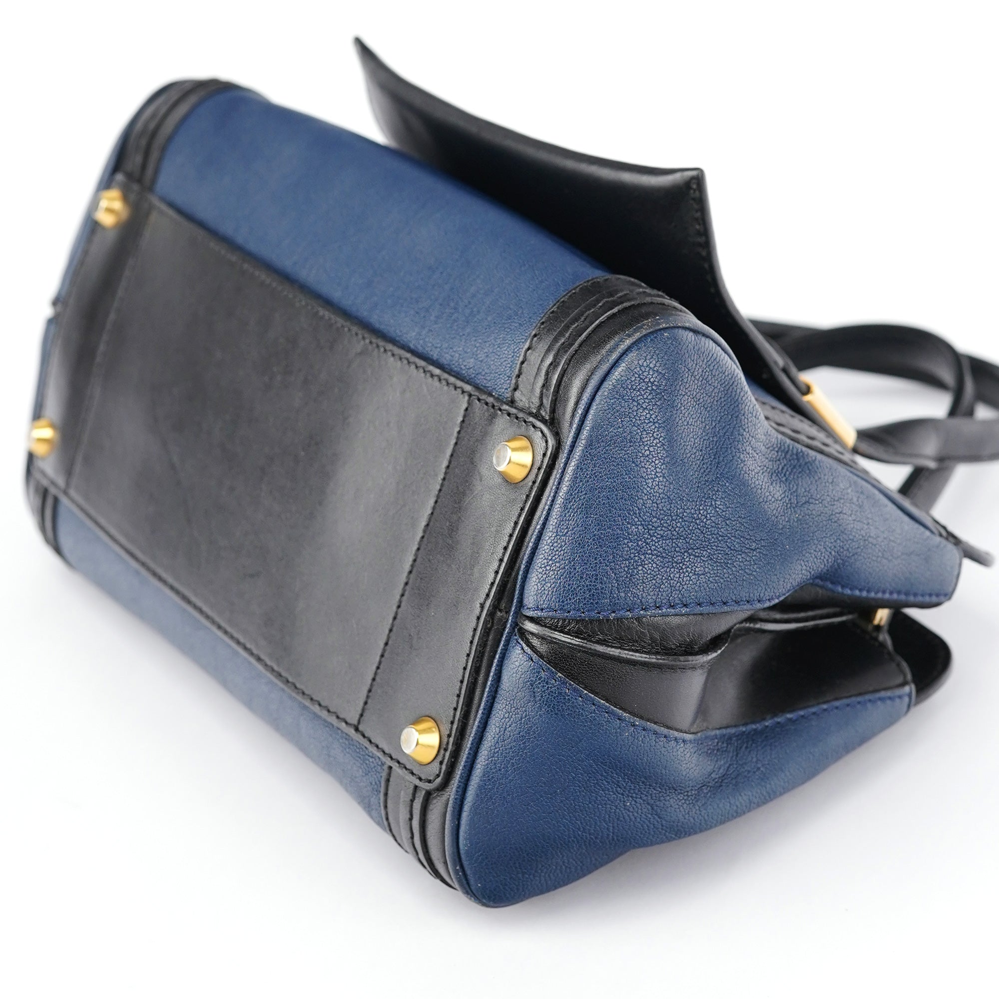Navy Black Leather Tote Bag