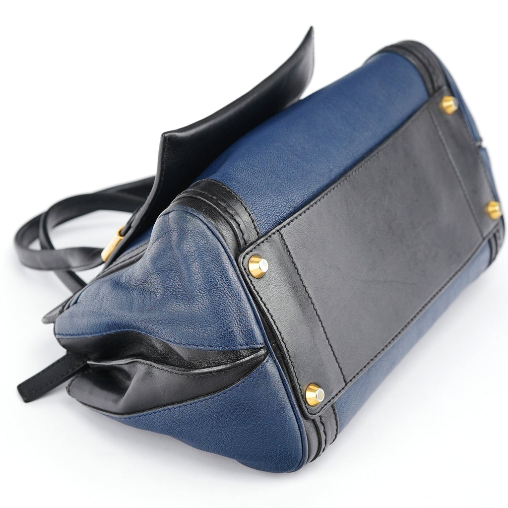 Navy Black Leather Tote Bag