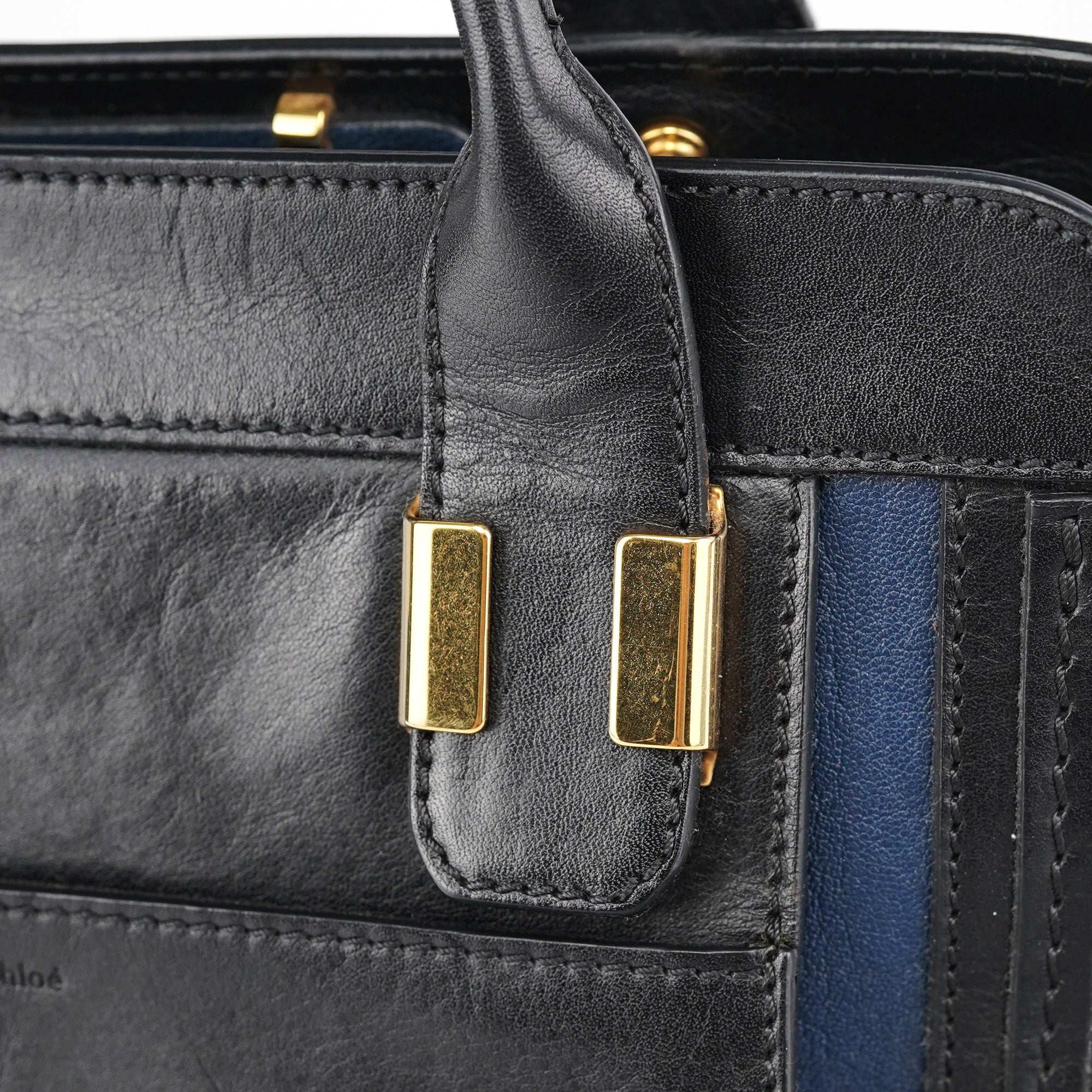 Navy Black Leather Tote Bag
