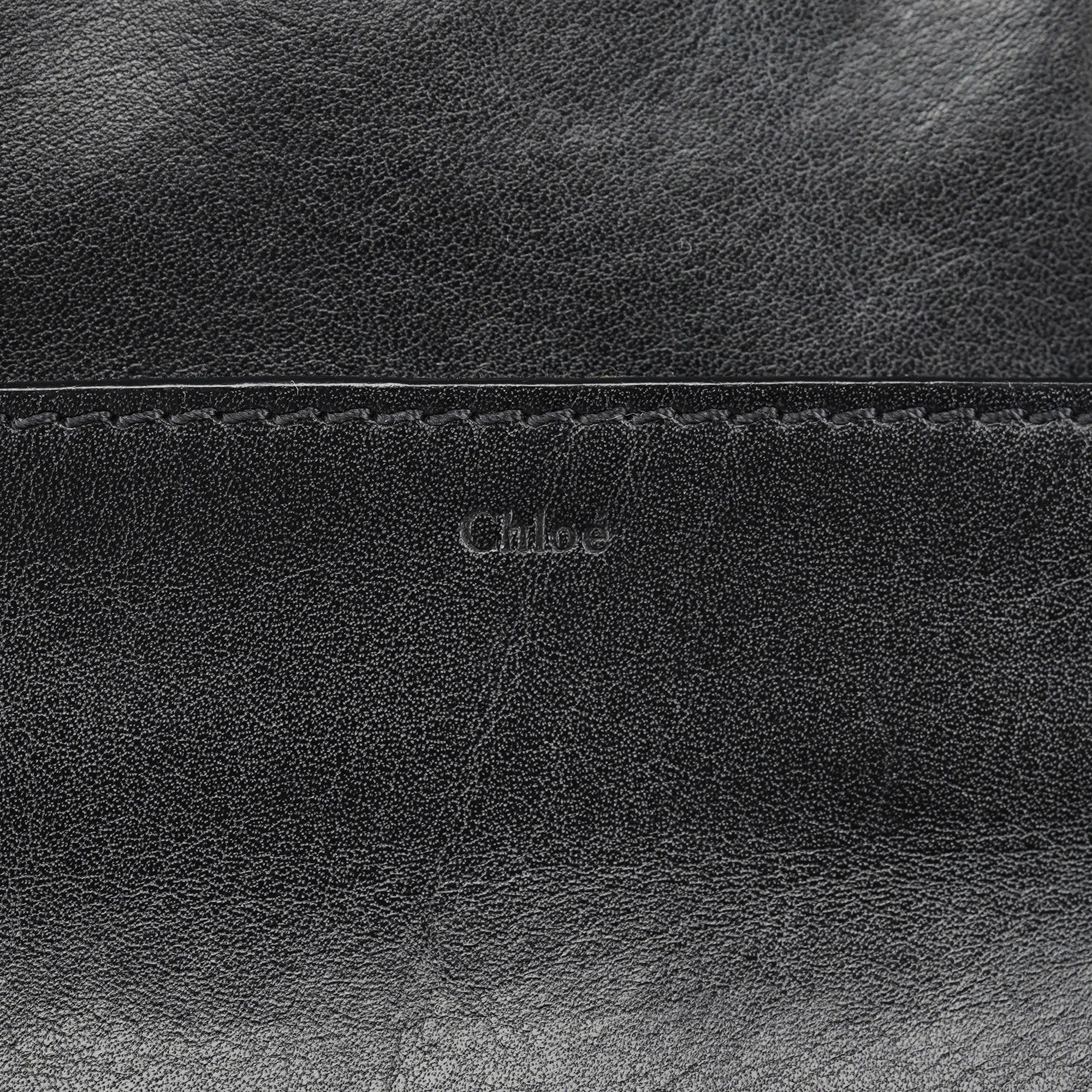 Navy Black Leather Tote Bag
