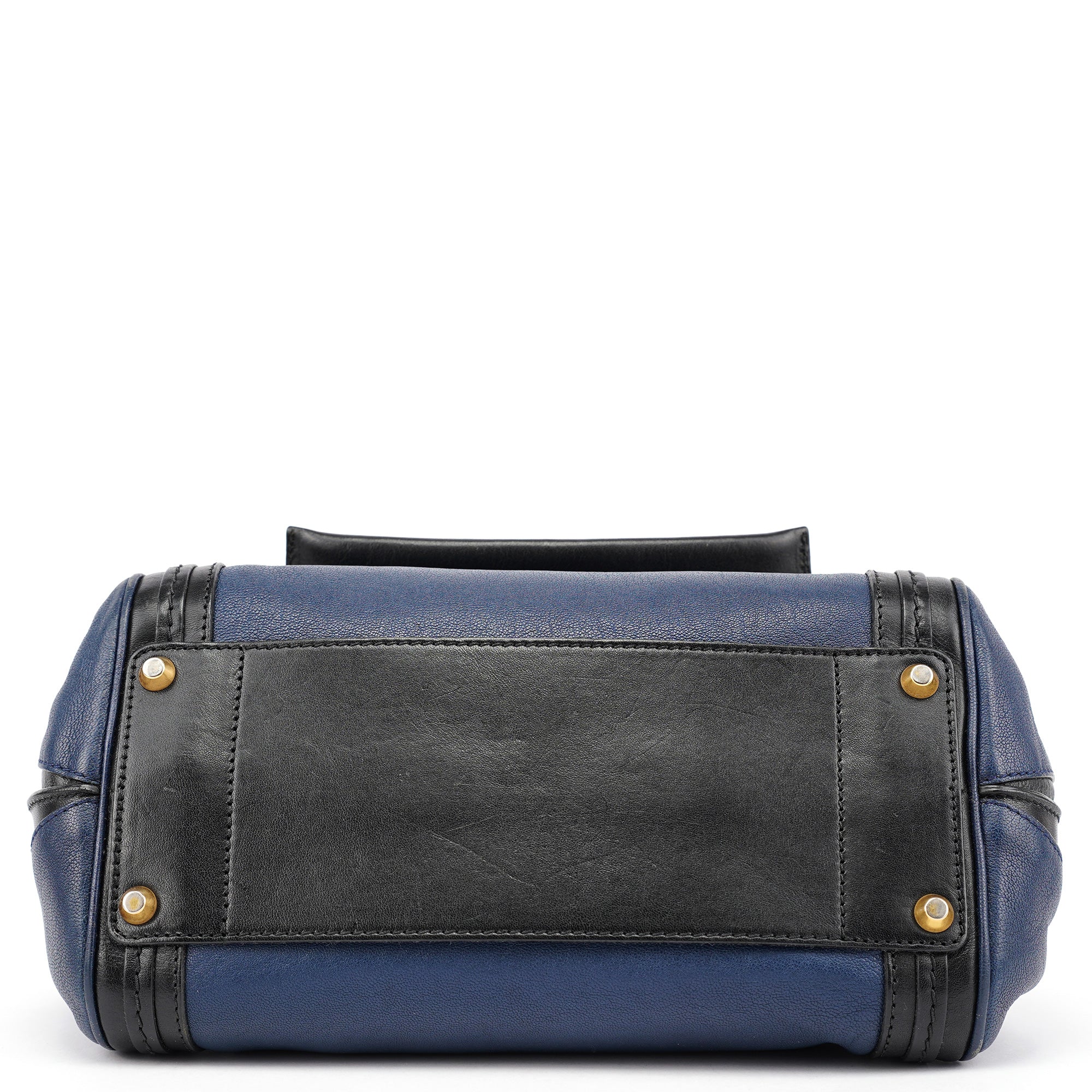 Navy Black Leather Tote Bag