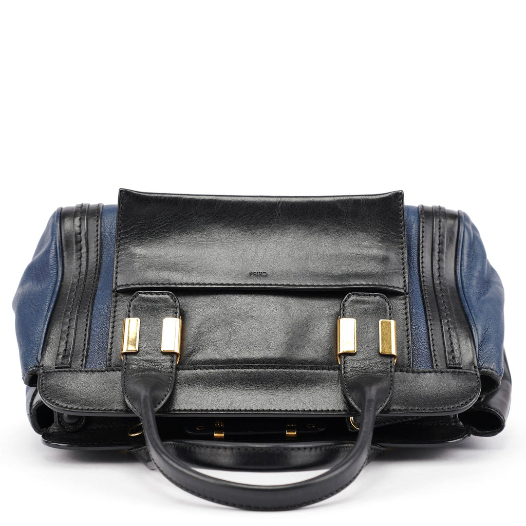 Navy Black Leather Tote Bag