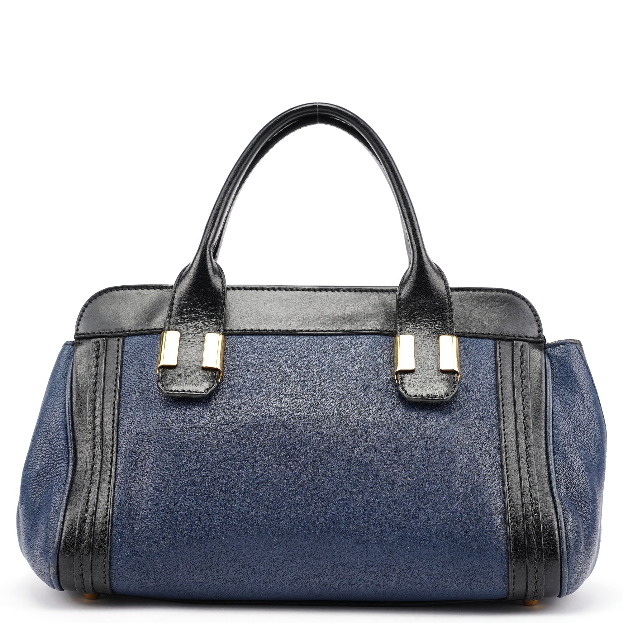 Navy Black Leather Tote Bag