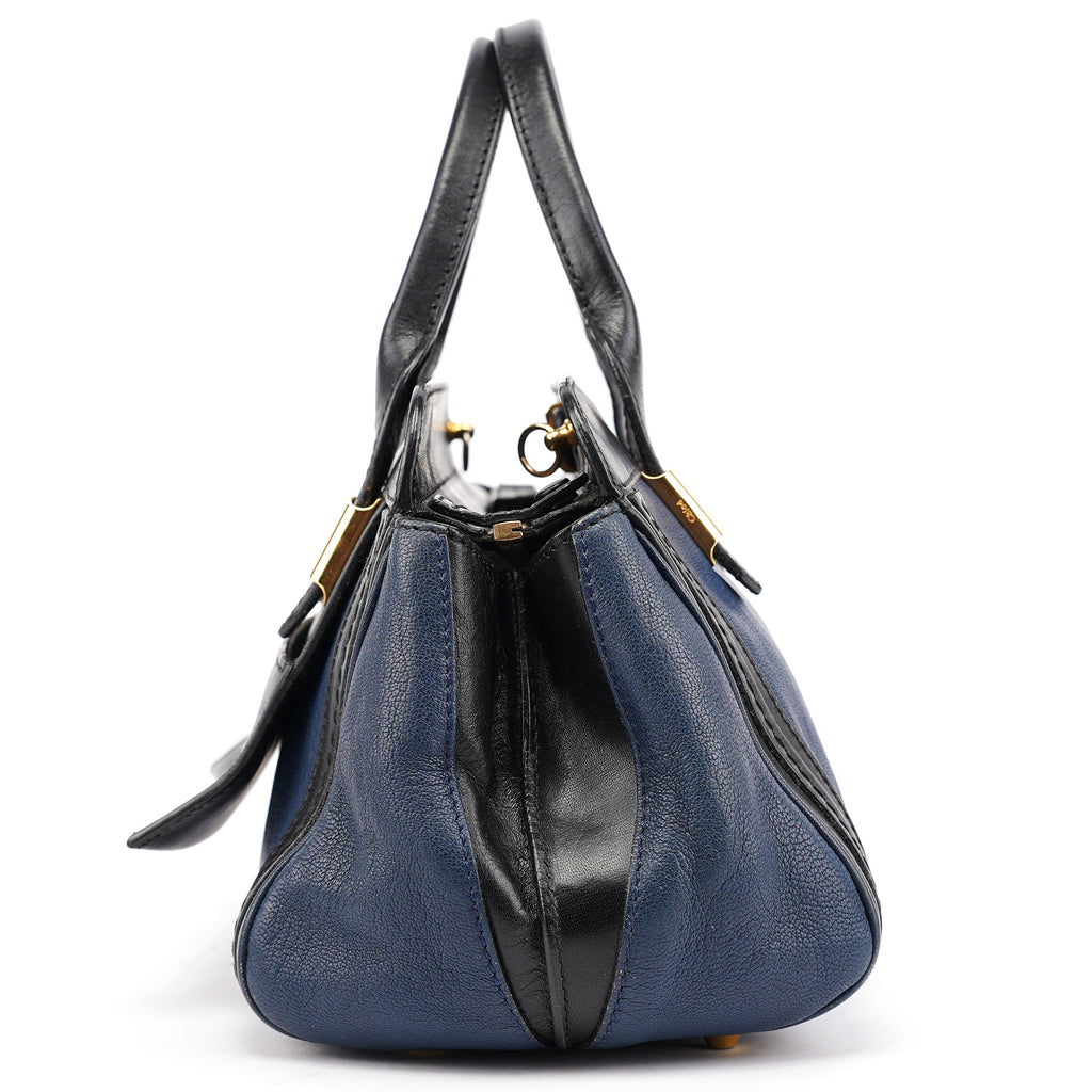 Navy Black Leather Tote Bag
