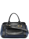 Navy Black Leather Tote Bag