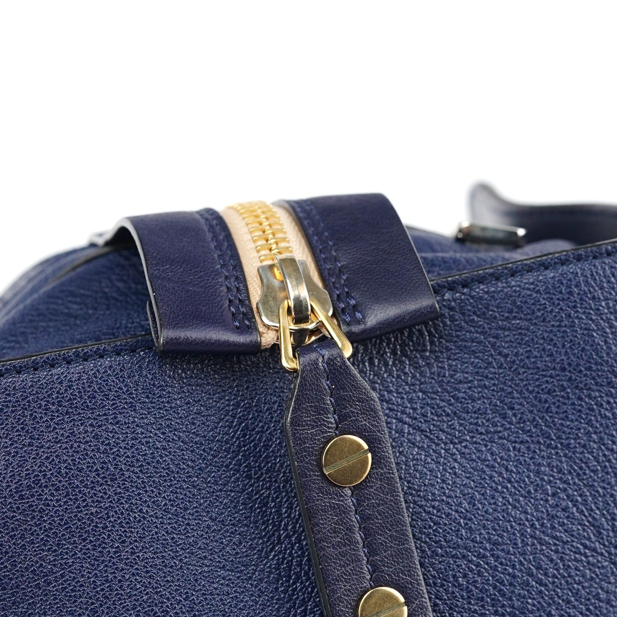 Navy Blue Lambskin Leather Tote Bag