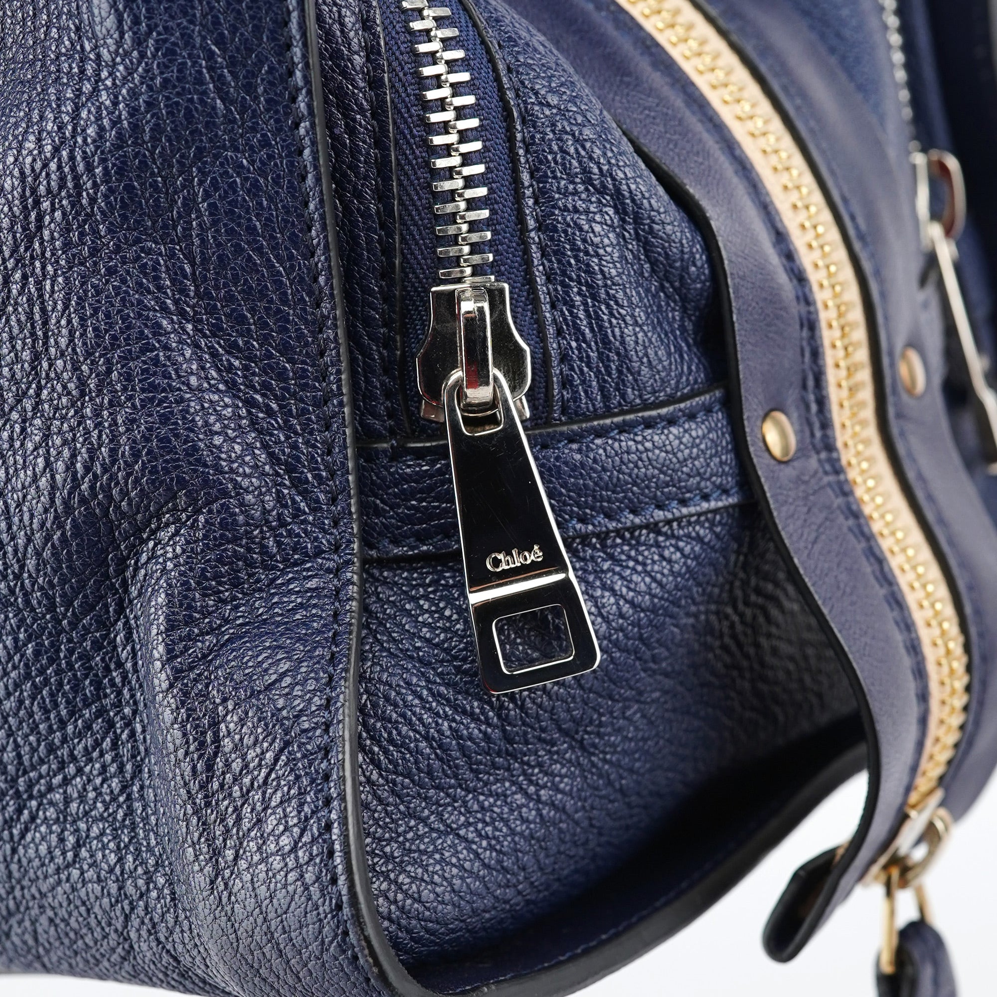 Navy Blue Lambskin Leather Tote Bag