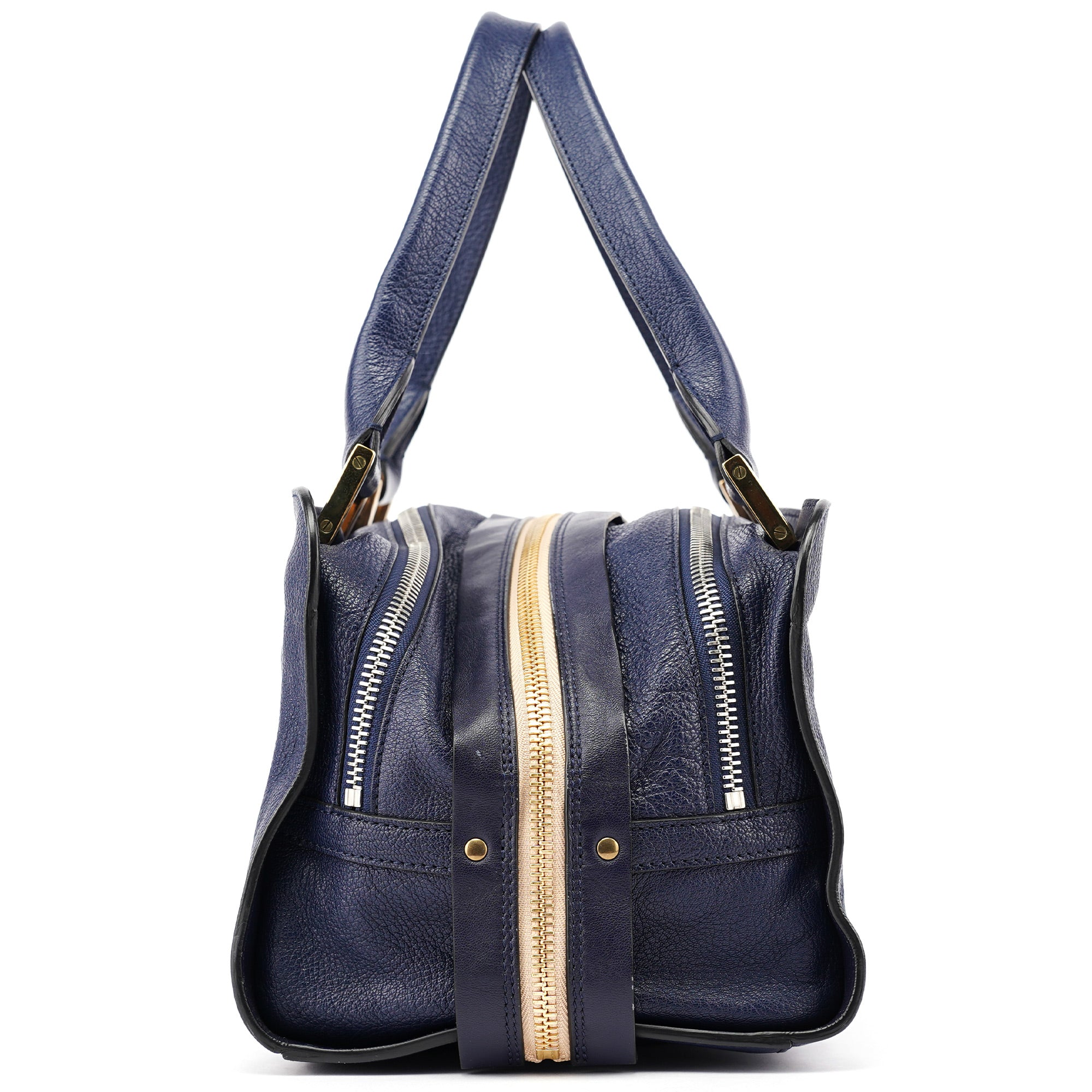 Navy Blue Lambskin Leather Tote Bag